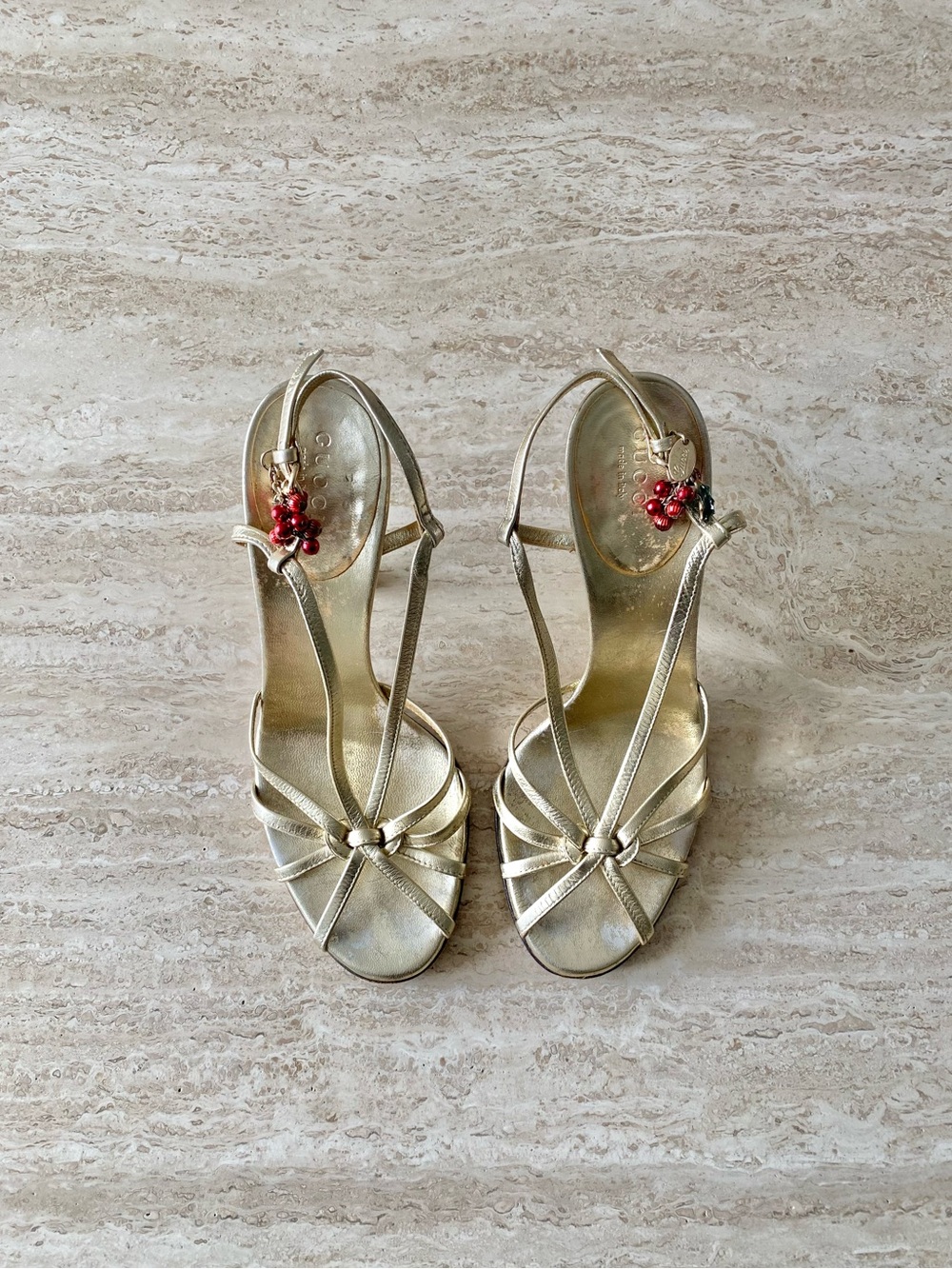 Vintage Gucci Berry Leaf Charm Strappy Heels